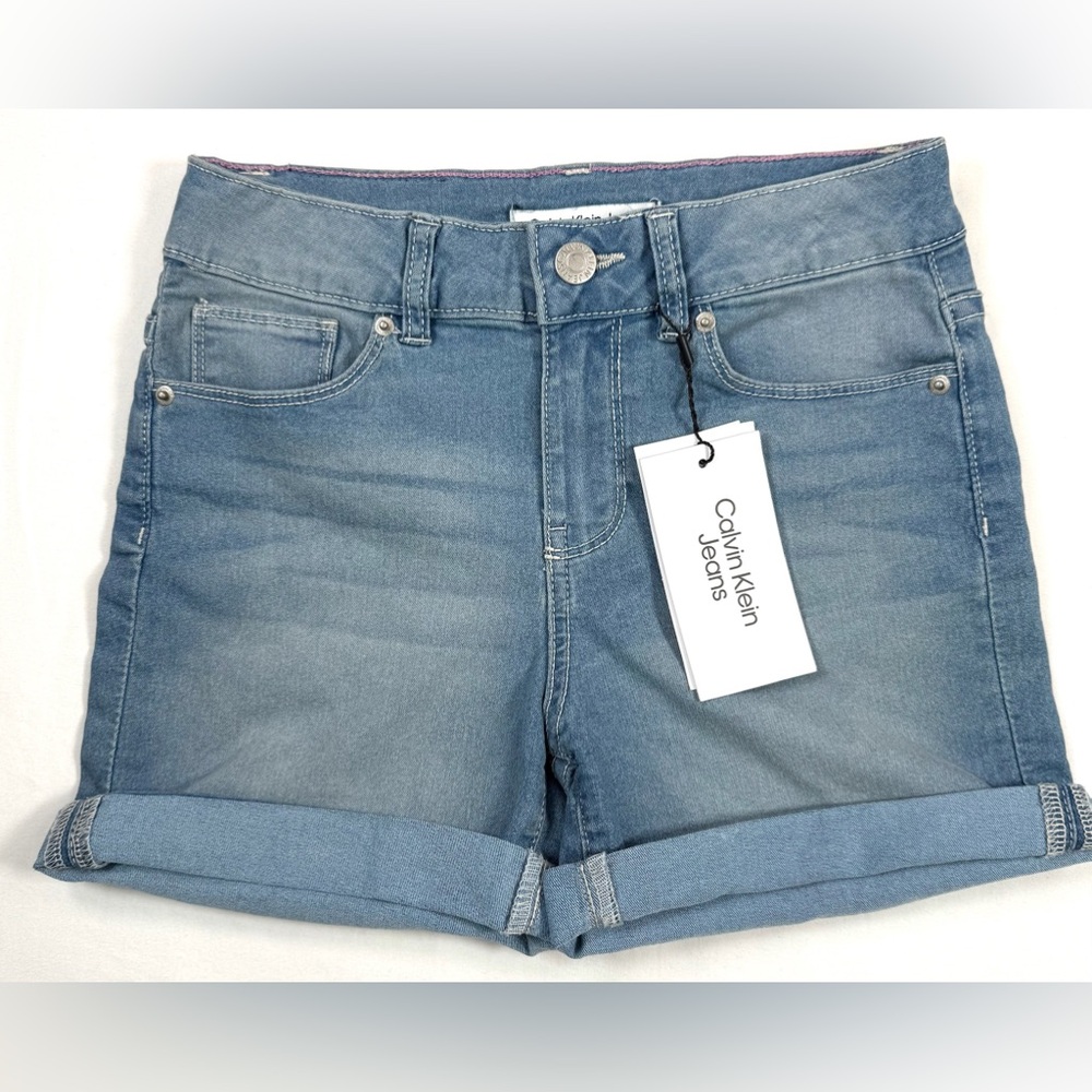 NWT CALVIN KLEIN JEANS Girls Denim Shorts 10 Cirrus Stretch Classic NEW‎